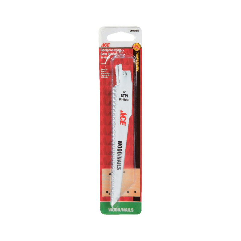 Ace 2099455 6" x 6 TPI Bi-Metal Rough Wood Cutting Reciprocating Blades 5 Pack