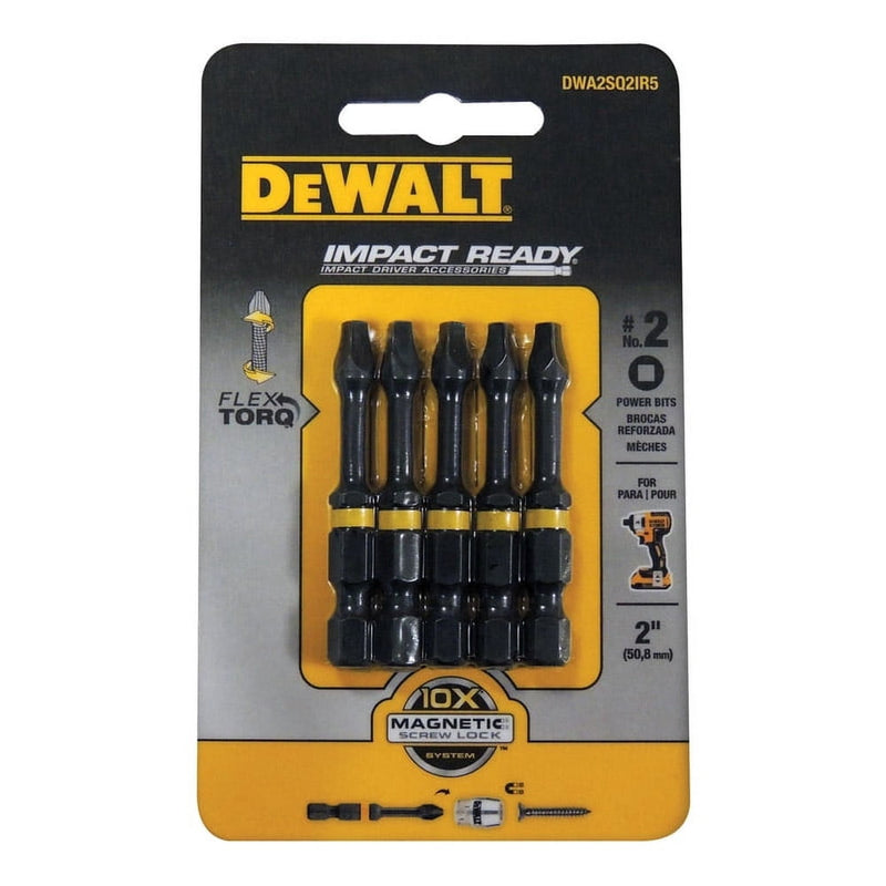 DeWalt DWA2SQ2IR5 2 Square x 2 Impact Ready Insert Screw Bits Pack of 5