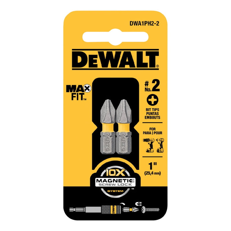 DeWalt DWA1PH2-2 PH2 Phillips MAX FIT Bit Tips 1 Length 2-Pack
