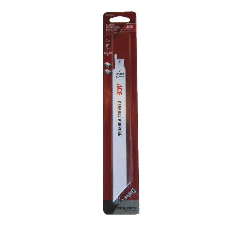 Ace 2099372 8 in. Bi-Metal Reciprocating Saw Blade 10/14 TPI