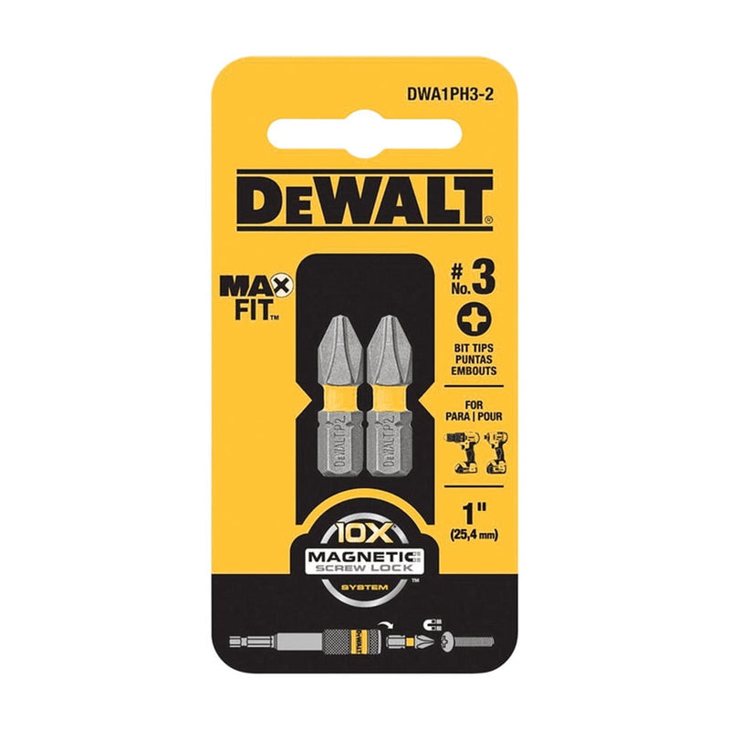 DeWalt DWA1PH3-2 PH3 Phillips MAX FIT Bit Tips 1 Length 2-Pack