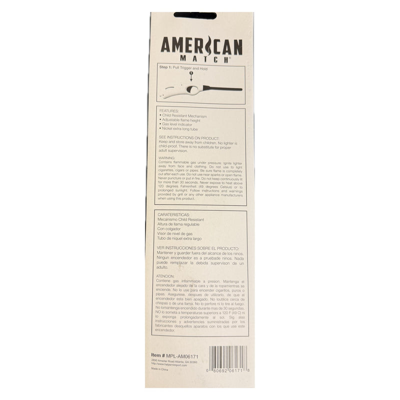 American Match refillable multi-purpose lighter, blue, back