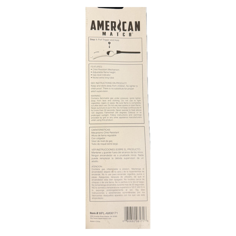 American Match refillable multi-purpose lighter, red, back