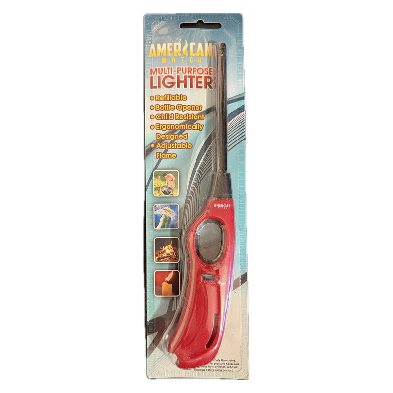American Match refillable multi-purpose lighter, red, front