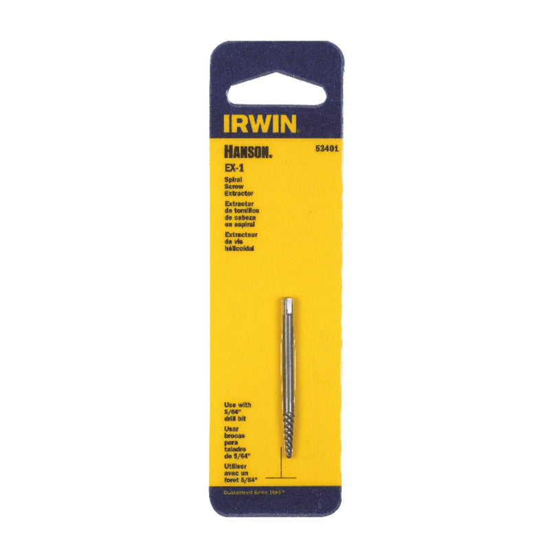 Irwin 53401 EX-1; screws 3/32-5/32 in; 5/64 in drill Spiral flute screw extractor EX-1, 2 in