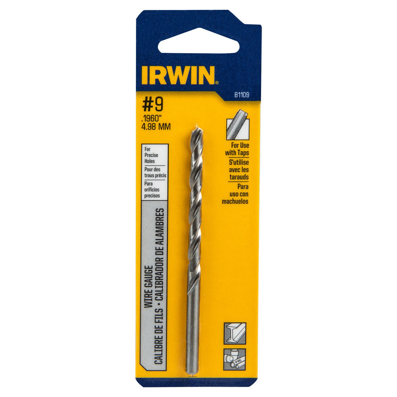 Irwin 81109 No. 9 Wire Gauge Jobber Length Drill Bit, 3-5/8 in